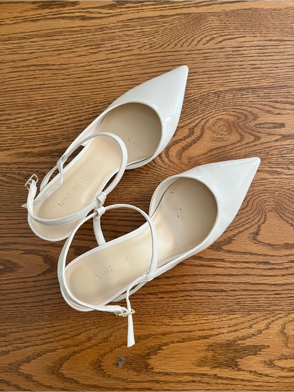 Nine West White Pointed-Toe Ankle-Strap Pumps